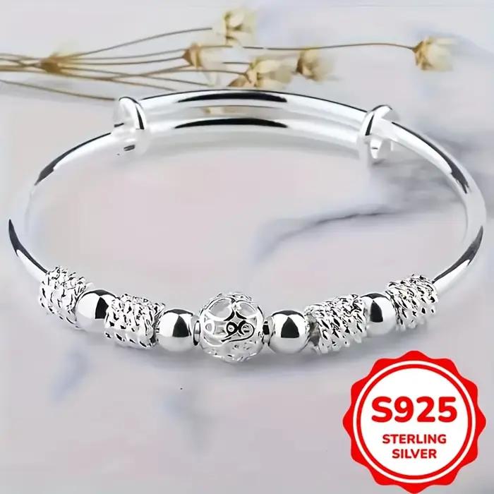 Bracelet de perles exquis en argent Sterling 925 pour femmes, bracelet réglable élégant et élégant,
