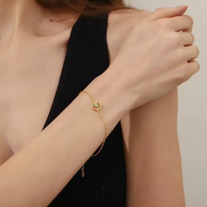 E.B.belle – Bracelet rond en pierre naturelle plaqué PVD, chaîne pour femmes et filles, en acier inoxydable, bijoux chics pour la vie quotidienne