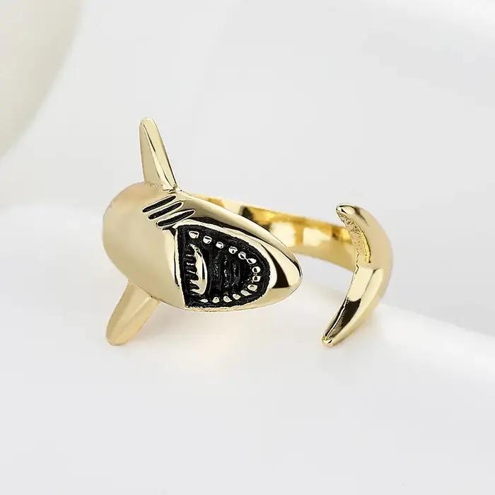 Bague élégante couleur or argent Animal requin marin redimensionnable ouvert Viking Anillo pour femmes hommes amoureux de l'océan doigt bijoux Joias
