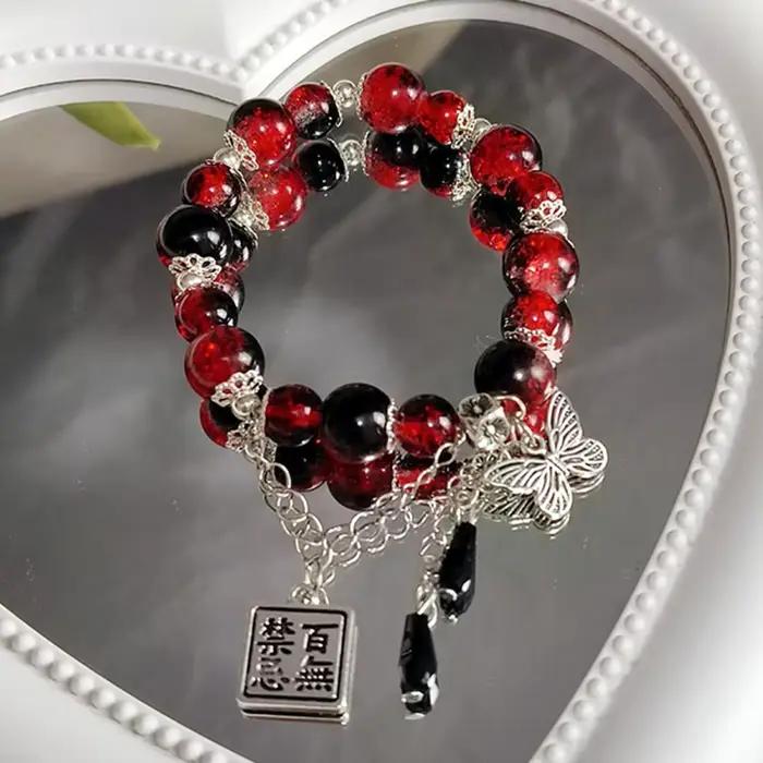 Bracelet perlé rouge de style chinois pour femme