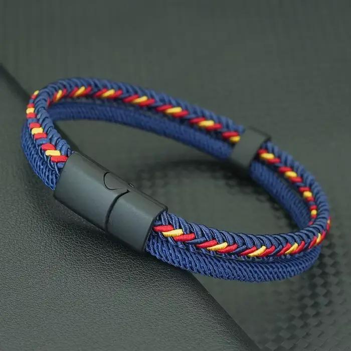 Bracelets en corde à breloques élégants pour hommes, bracelet enveloppant, Double tissage, fermoir m