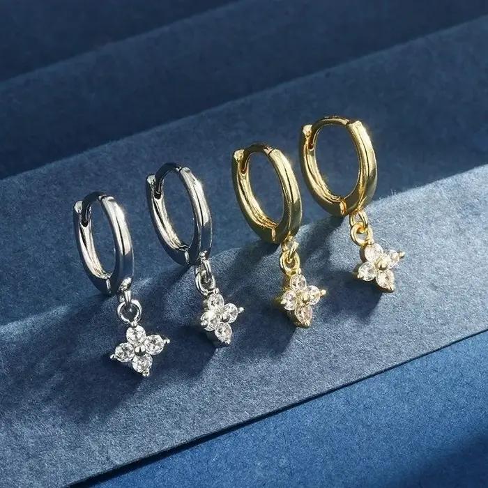 Boucles d'oreilles créoles trèfle en argent sterling 925 pour femmes et jeunes filles