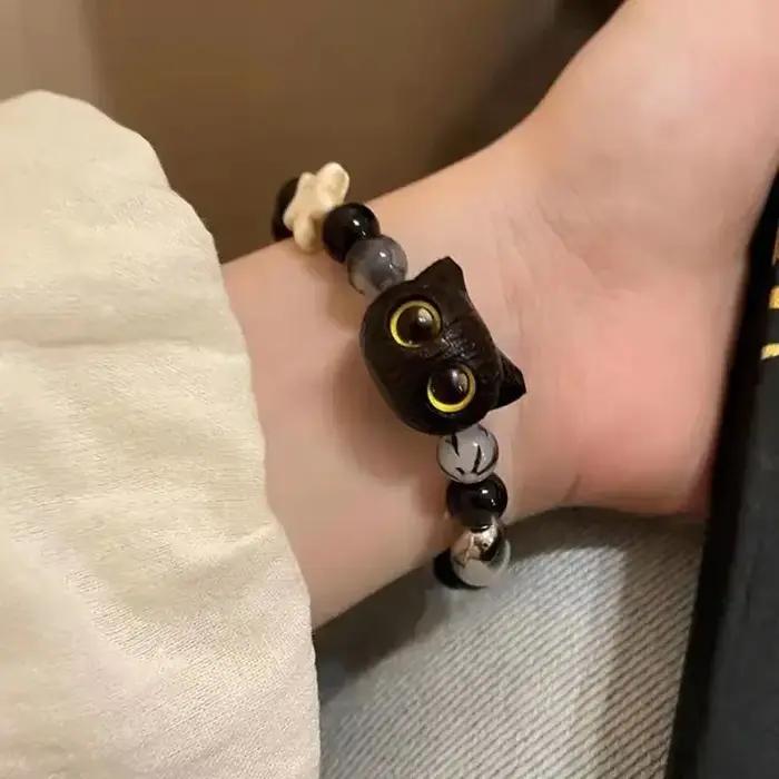 Bracelet à breloques chat de dessin animé en argent sterling cadeau bijoux pour femmes et filles pour les occasions spéciales et les cadeaux d'amitié