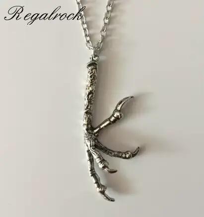 Collier gothique avec griffe de corbeau en résine plaquée argent ou zingué noir pour femmes et hommes, bijoux punk, wiccan, animal, bizarre, aigle, faucon, oiseau, tendance