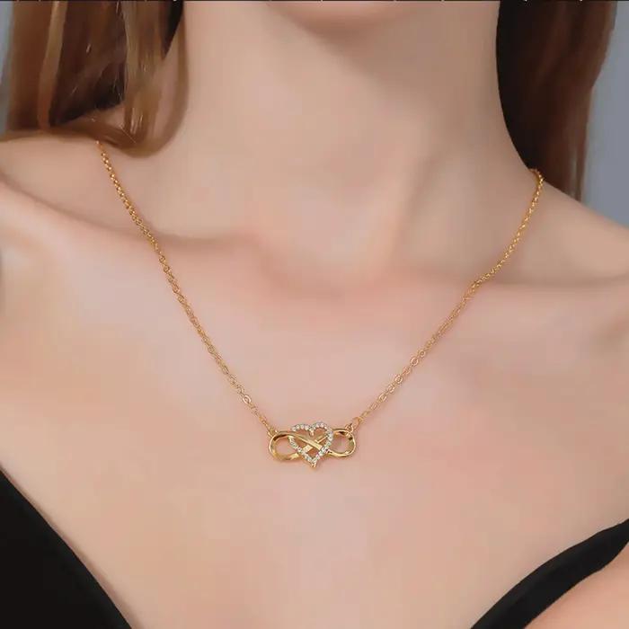 Collier en or avec pendentif cœur infini pour femmes, bijou personnalisable avec gravure, cadeau pour anniversaire, fiançailles et autres occasions spéciales