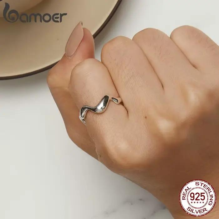 BAMOER-Bague en argent regardé 925 pour femme, vague minimaliste, larme, haute polie, confort ajusté