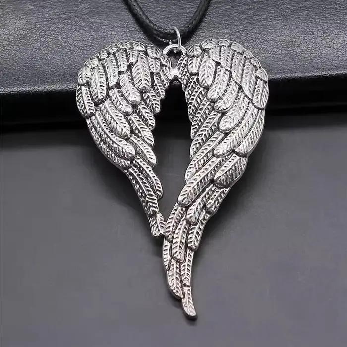 Collier vintage rétro unisexe, 2 couleurs, 68x46mm, grand pendentif double ailes d'ange, chaîne en c