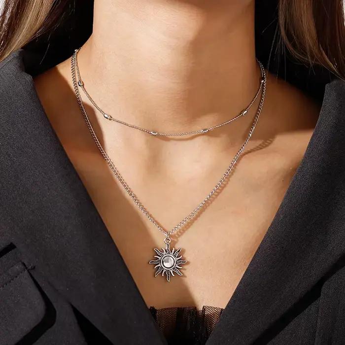 Collier Aihua bohème multicouche couleur argent avec pendentif œil pour femme, style vintage