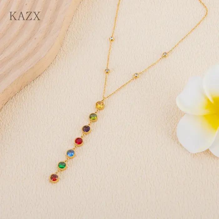 Collier long en cristal coloré 7 chakras anti-décoloration KAZX, chaîne fine, élégant, bijoux pour f