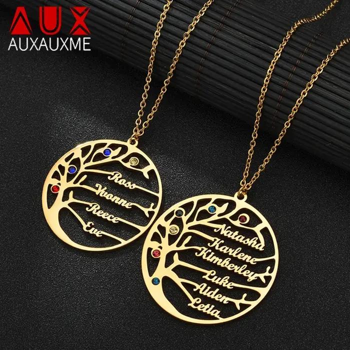 Collier personnalisé Arbre de Vie nom personnalisé acier inoxydable doré cadeau occasion spéciale femme homme anniversaire noël mariage