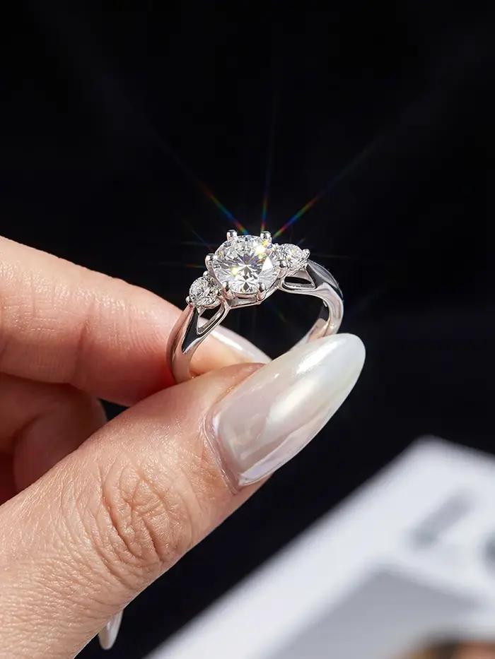 Bague ronde en diamant Moissanite 1CT pour femmes