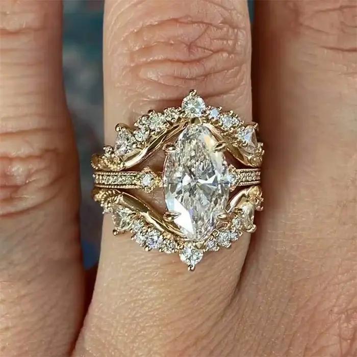 Bague coupe Marquise en zircone cubique pour femmes, ensemble de mariage, bijou de luxe pour cérémonies et occasions spéciales