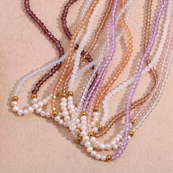 E.B.belle-Collier fait main en cristal taillé de perles d'eau douce