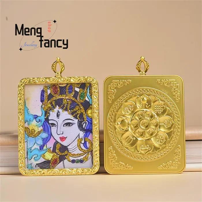 Nouveau modèle de boîte Thangka peinte à la main et dorée avec feuille d'or, pendentif Tara style national, bijoux de mode exquis, cadeau de vacances raffiné