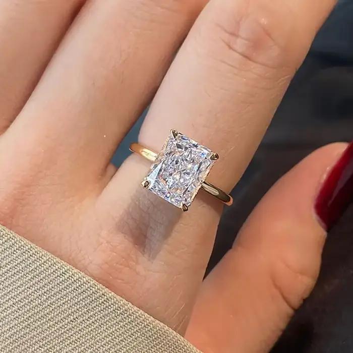 Bague rectangulaire en argent Sterling 925 pour femmes, bague de luxe brillante en Zircon 1-5CT, fiançailles, mariage, magnifique, bijoux fins de haute qualité