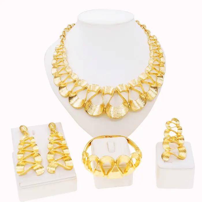 Ensemble de bijoux plaqué or de Dubaï pour femme, collier, pendentif rond régulier, bracelet brillan