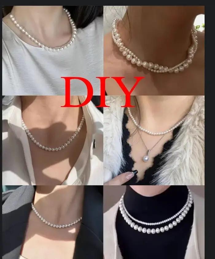 Collier de Perles d'Eau Douce Naturelles Blanches pour Femme