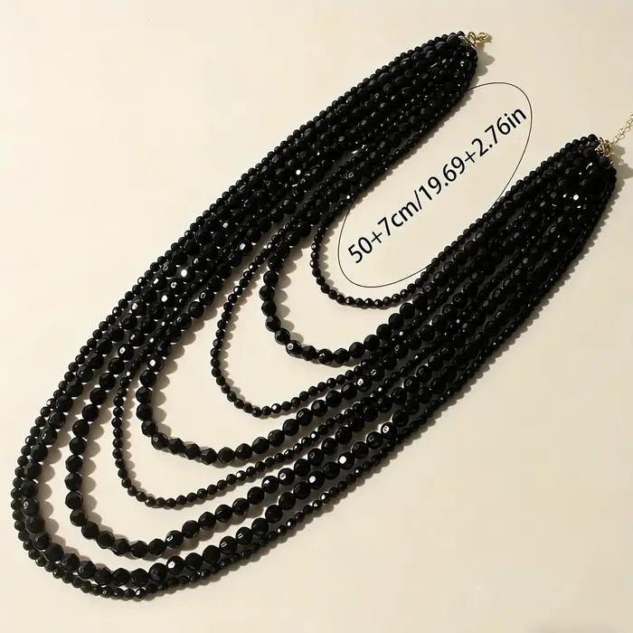 Collier multi-couches style bohème noir perlé pour femme