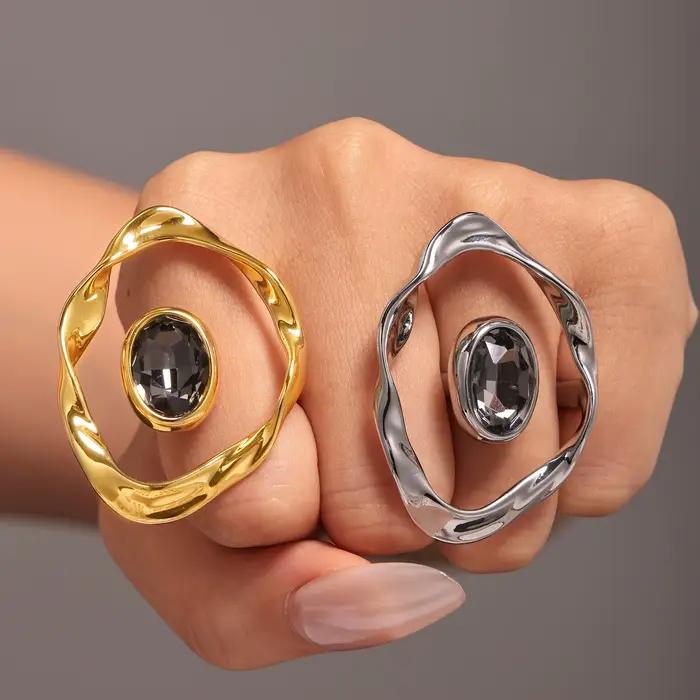 Bagues torsadées géométriques simples couleur argent doré avec strass pour femmes