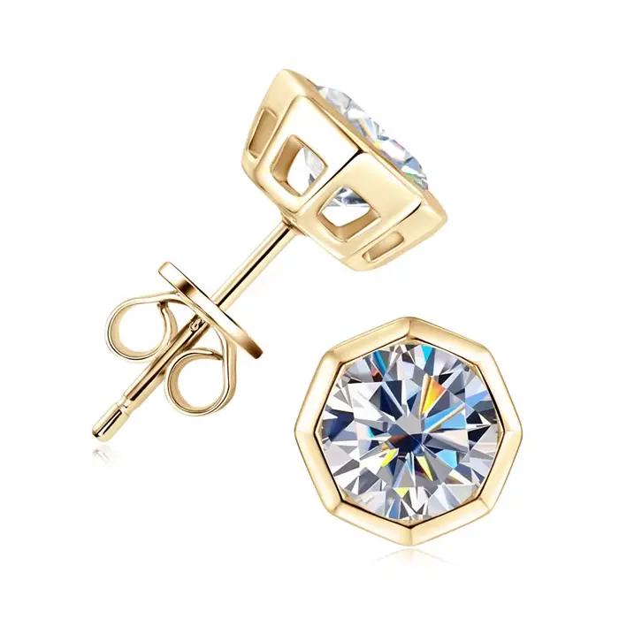 IOGOU 1CT D Moissanite Solitaire Couple boucle d'oreille en argent Sterling 925 Polygo boucles d'ore