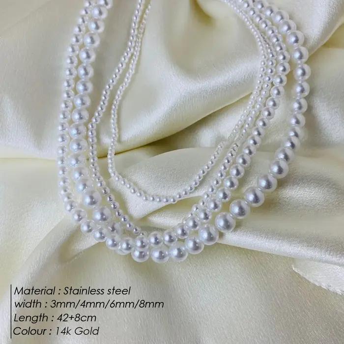 Collier de perles en acier inoxydable pour femmes et hommes