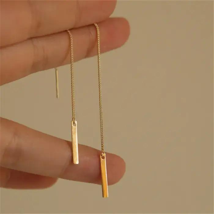 Boucles d'oreilles longues géométriques plaquées argent Sterling 925