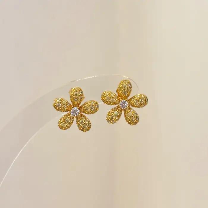 Boucles d'oreilles de luxe pour femmes, série de fleurs colorées, incrustées de diamants, uniques et élégantes, bijoux de mariage, cadeaux