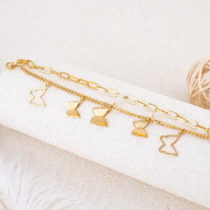 Bracelet pour femme en acier inoxydable avec motif papillon et chaîne de maillons élégante