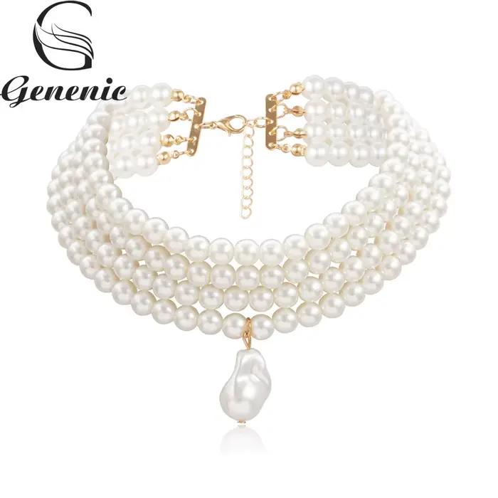 Collier ras du cou en perles superposées coréennes pour femmes