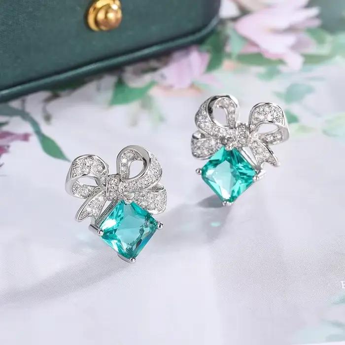 Boucles d'oreilles en argent Sterling 925 serties de zircon vert brillant pour femmes styles hip-hop rock occasions spéciales mariage soirées