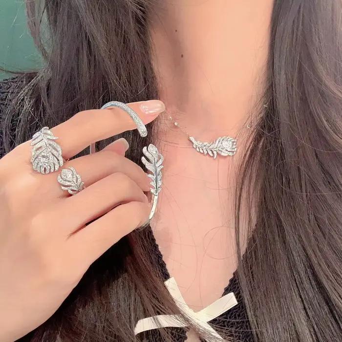 Ensemble de bijoux élégant pour femme avec collier, bague, bracelet et boucles d'oreilles en argent 925 plaqué or/rose, serti de zircon 5A étincelant, cadeau idéal