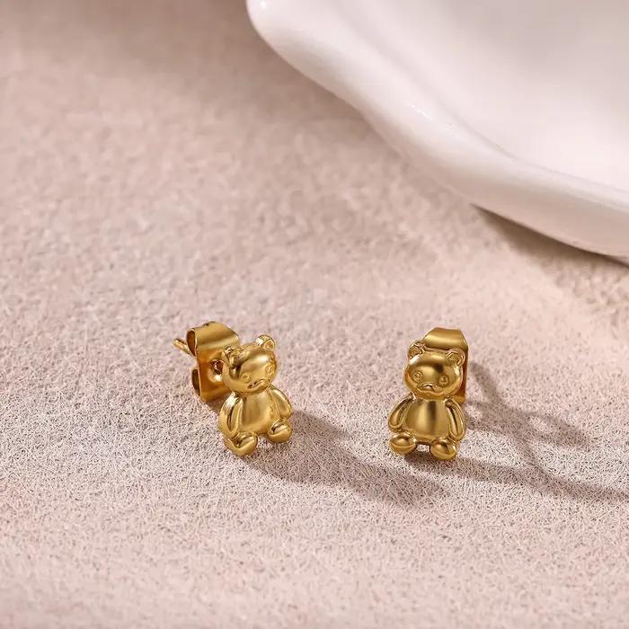 Mini ours mignon boucles d'oreilles pour femmes élégant Animal couleur or boucle d'oreille en acier inoxydable Piercing