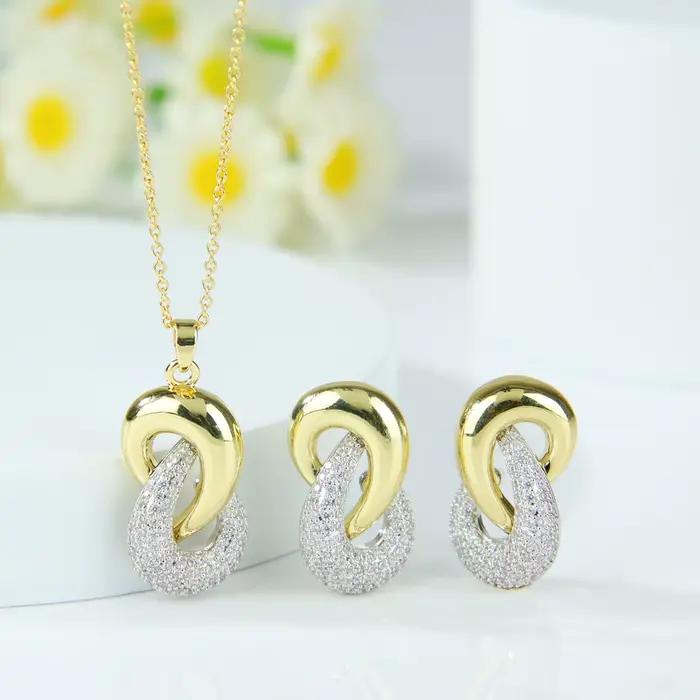 Parure de bijoux en zircone de style italien, couleur or 14 carats, collier et boucles d'oreilles esthétiques pour femme, bijoux de déclaration pour soirée