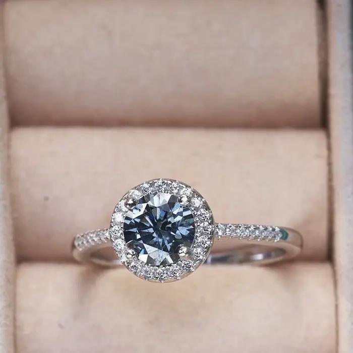 Bague Moissanite Grise en Argent 925 pour Femme