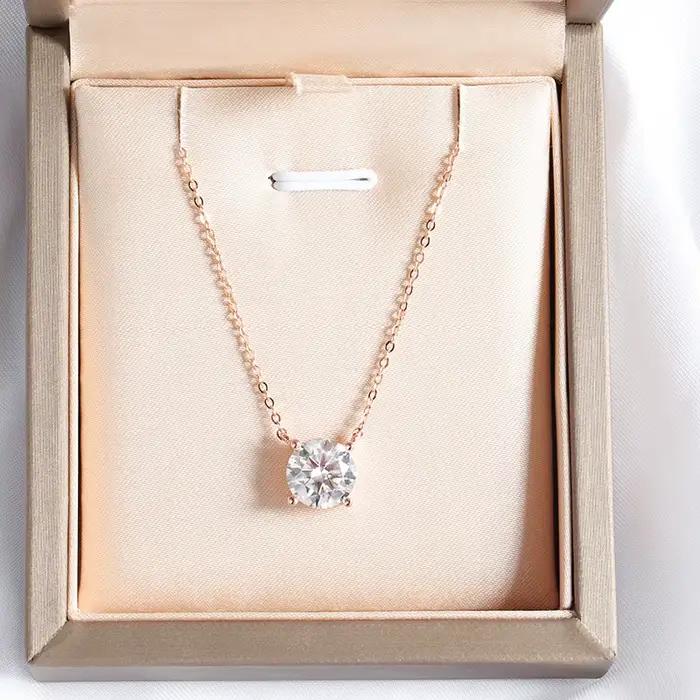 Smyoue 1-5CT couleur or Rose Moissanite collier pour femmes