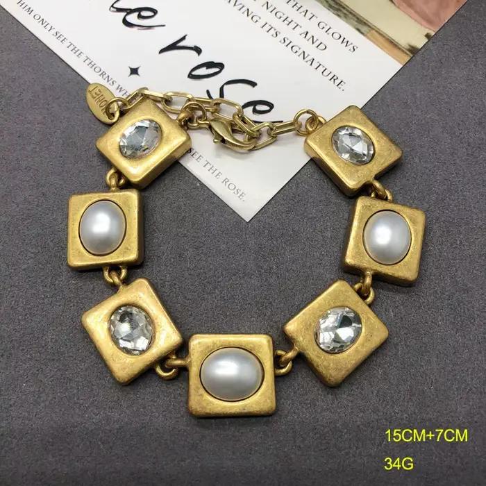 Collier de perles diamant vintage pour femme, ensemble de boucles d'oreilles carrées, bracelet en or, 2024