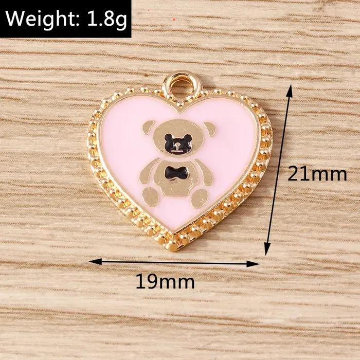 Breloques Cœur d'Ours Adorables en Émail Couleur Or Alliage de Zinc pour Créations DIY Bijoux Femme Occasions Spéciales