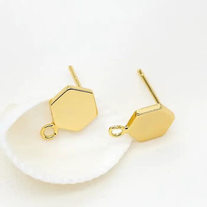 Boucles d'oreilles hexagonales plaquées or 14 carats, boucle d'oreille simple, crochet, matériel de