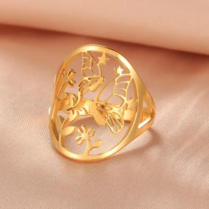 Cazador-Bague Papillon Fleur pour Femme, Acier Inoxydable, Documents Dorés, Bagues Esthétiques, Bijoux Cadeau d'Anniversaire, Tendance, Nouveau, 2024