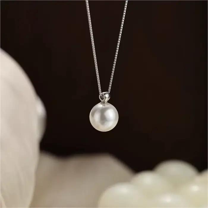 Collier de perles en argent Sterling 925, 8mm, chaîne de clavicule élégante, pendentif de perles haut de gamme, accessoire exquis, bijoux