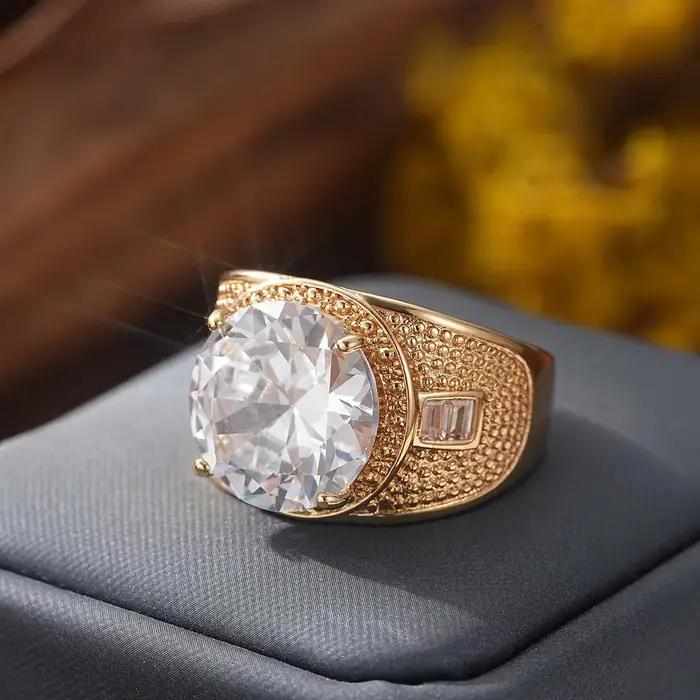 Solitaire 14K plaqué or laboratoire diamant bague hommes/femmes bijoux fête mariage noir émeraude pierre bande anneaux pour cadeaux
