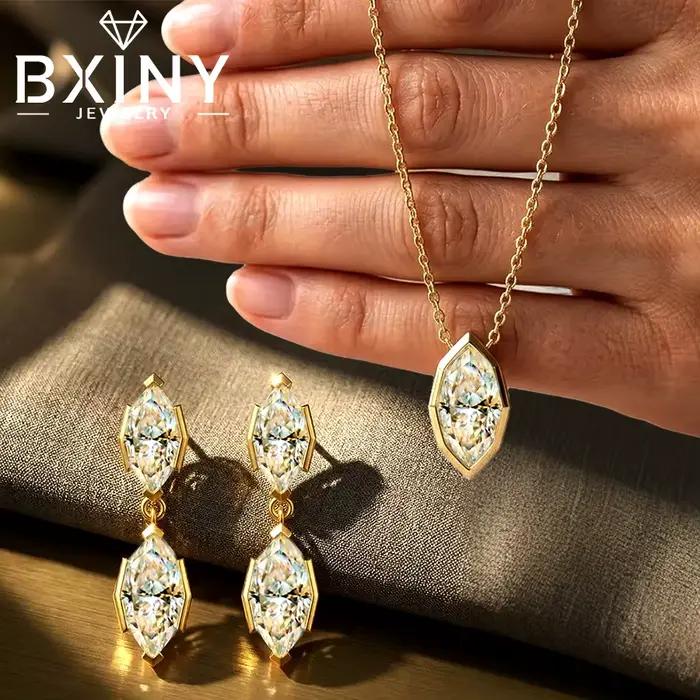 BXINY – ensemble de bijoux en moissanite pleine taille marquise
