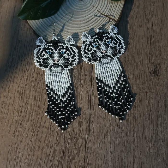 Boucles d'oreilles tigre créatives faites à la main, bijoux bohème à franges perlées, boucles d'oreilles pendantes à la mode pour femmes, adaptées au quotidien