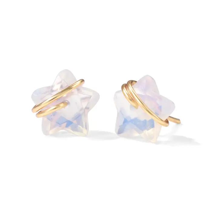 Boucles d'Oreilles en Pierre Naturelle pour Homme et Femme, Bijoux en Forme d'Étoile, en Quartz Rose, Opale, Lapis Lazuli, Cadeau
