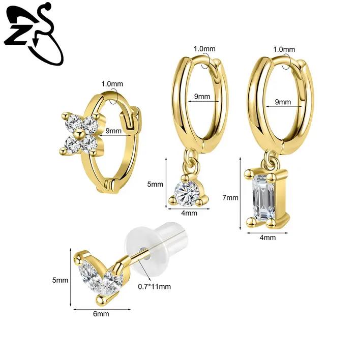 ZS-Boucles d'oreilles à tige en argent regardé 925 pour femmes et filles, boucles d'oreilles créoles