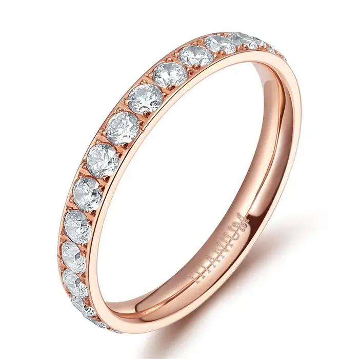 Bague de mariage en titane avec zircons cubiques pour femmes, alliance de fiançailles et cadeaux d'anniversaire, style classique et moderne, or, argent, or rose