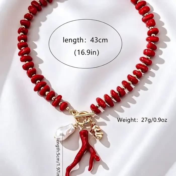 Collier de perles corail avec chaîne irrégulière