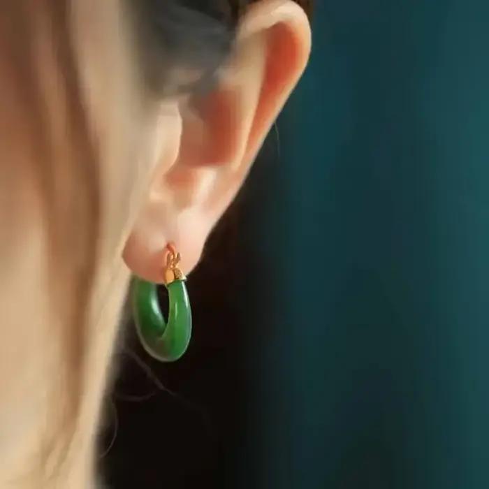 Boucles d'oreilles créoles en jaspe naturel Hetian pour femme, breloque originale, bijoux de haute qualité, cadeau de dîner, frais et ancien, designer