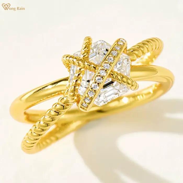 Wong Rain – bague de fiançailles en argent Sterling 925 scintillant, saphir de laboratoire hexagonal, pierres précieuses, pour femmes, bijoux fins, vente en gros