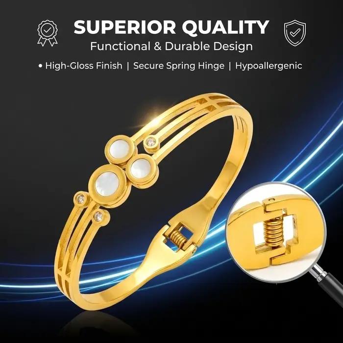 Bracelet ouvert doré, bracelet classique en acier inoxydable pour femme